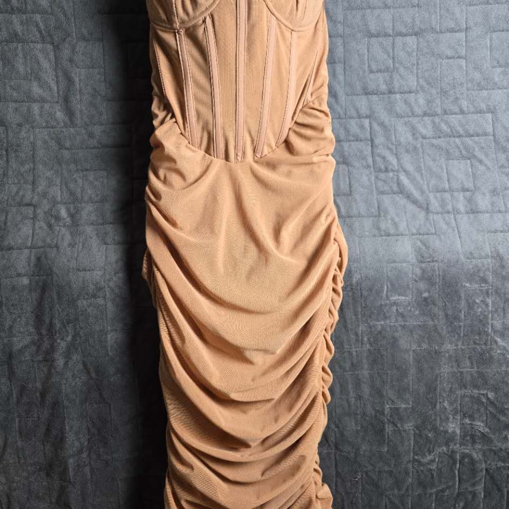 Elegant Tan Ruched Dress